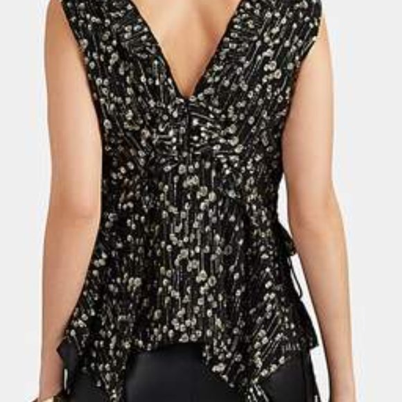 NWOT - DEREK LAM 10 Crosby Metallic Ruffle V-Neck Top - Size 4 - Picture 2 of 10